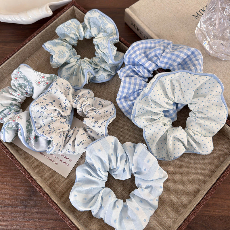Wholesale Sea Salt Blue Polka Dot Floral Check Hair Tie